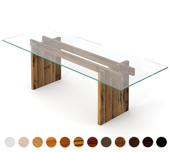 Edler Massivholztisch mit Glasplatte bestellbar nach Maß