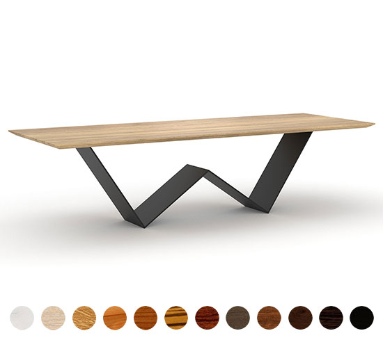 Nach Maß gefertigt - Messina Tisch Massivholz mit Metall Tischgestell in W-Form