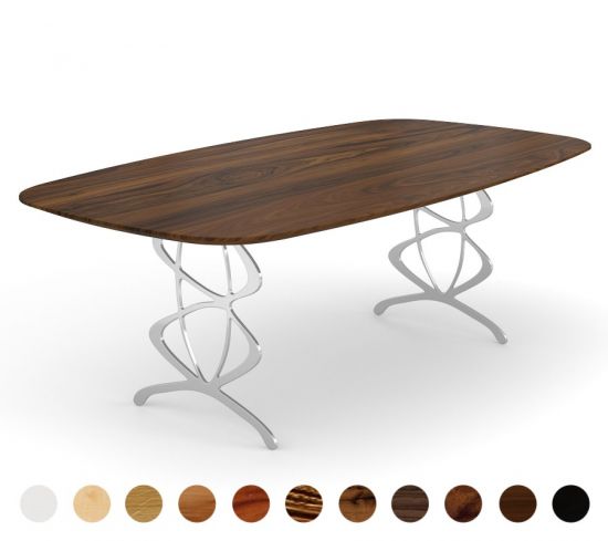 Exklusiver Designer Esstisch Edelstahl Massivholz Oviedo 