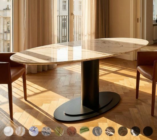 Moderner Säulentisch Barcelona mit Natursteinplatte, Metall Gestell konfigurierbar