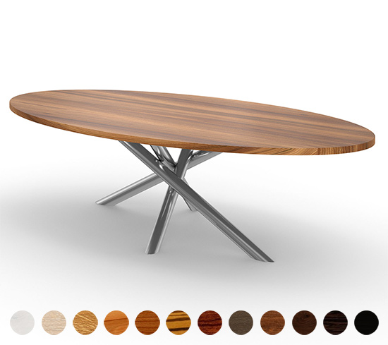 Designertisch premium Massivholz mit X-Metallgestell Kent 