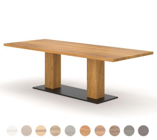 Maßtisch Mumbai aus Massivholz - Mittelfuß Tischgestell aus Holz und Metall - Farben wählbar