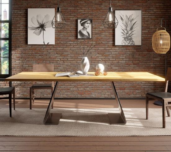 Exklusiver Esstisch Massivholzplatte Wangentisch Brüssel 