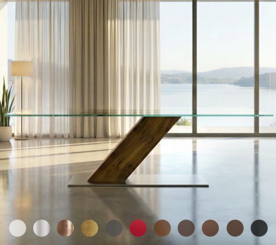 Esstisch Glastisch Hannover mit diagonalem Mittelfuß 