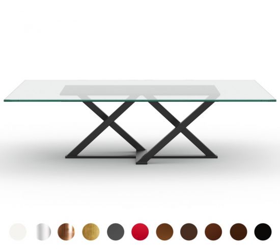 Esstisch Castello Branco mit Glasplatte und Stahlgestell 