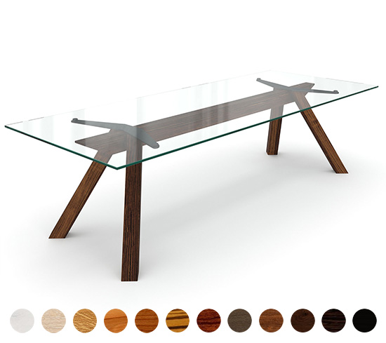 Graziles Tischgestell aus Massivholz mit einer erstklassigen Glasplatte - Modell  Kairo