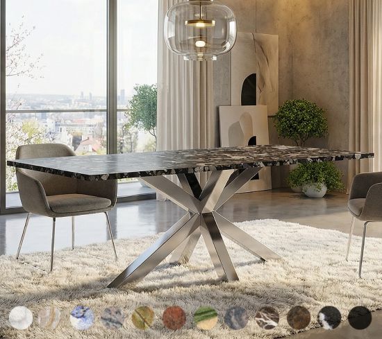 Tisch Krakau mit Steinplatte und Stahlgestell individuell konfigurierbar