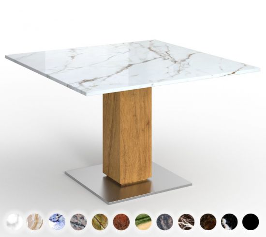 Säulentisch Premium Marmor Tischplatte und Mittelfuß aus Holz Basel 