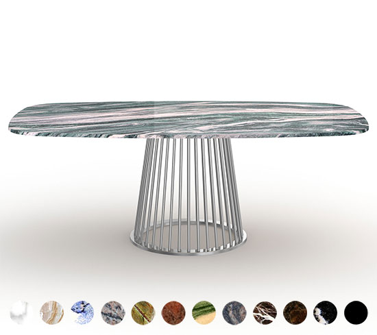 Augsburg Tisch nach Maß mit Natursteinplatte kombiniert mit einem Säulengestell aus Metall