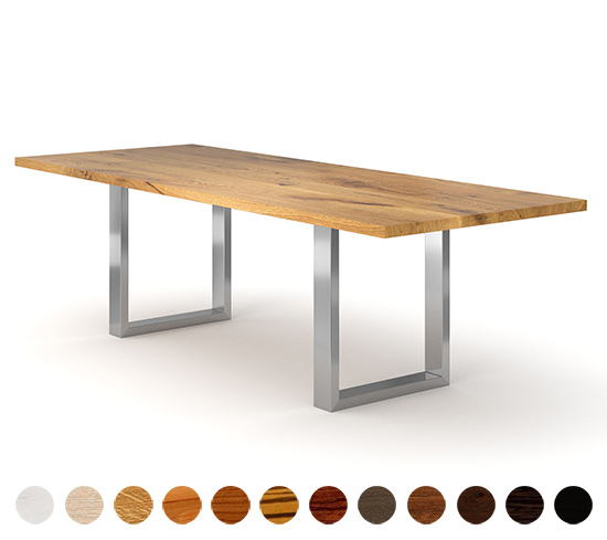 Esstisch Deluxe mit Echtholz Tischplatte und Metallkufen Ulm 