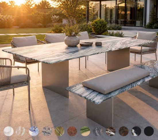 Outdoor Tisch mit Metallwangen nach Maß