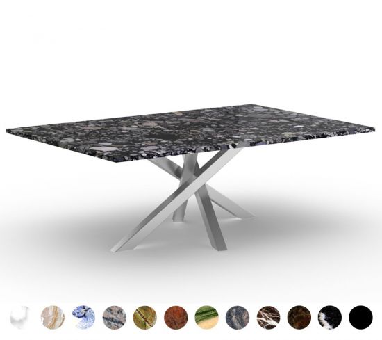 Gartentisch mit Kreuzgestell und Naturstein Tischplatte