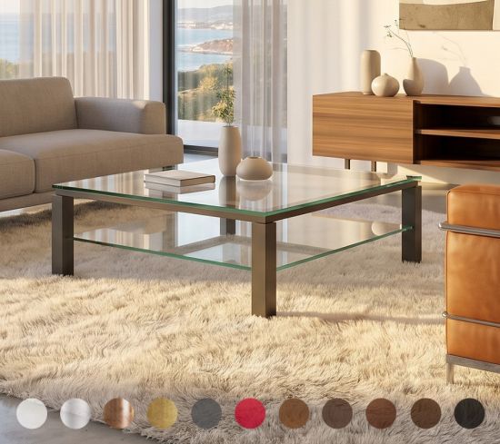 Glastisch Hamburg mit Stahl-Gestell zur individuellen Konfiguration