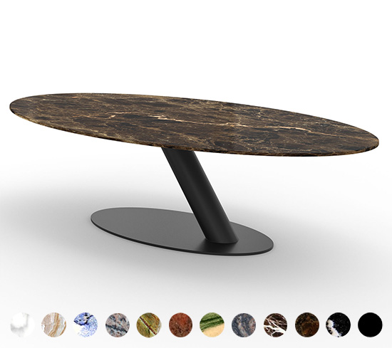 Esstisch Vigo nach Maß mit Natursteinplatte und schrägen Mittelfuß-Gestell - Farbe wählbar