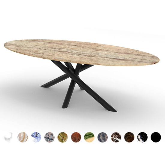 Marmortisch Kent nach Maß - 40 wählbare Natursteine und Farbe des Gestells konfigurierbar