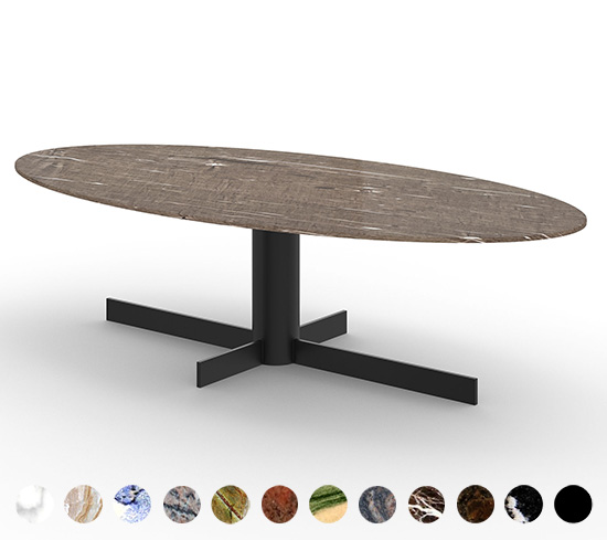 Moderner Mittelfußtisch Modell Villach aus Naturstein mit Untergestell aus Metall - Maßanfertigung