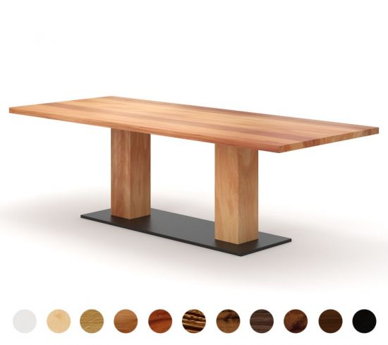 Maßtisch Mumbai aus Massivholz - Mittelfuß Tischgestell aus Holz und Metall - Farben wählbar