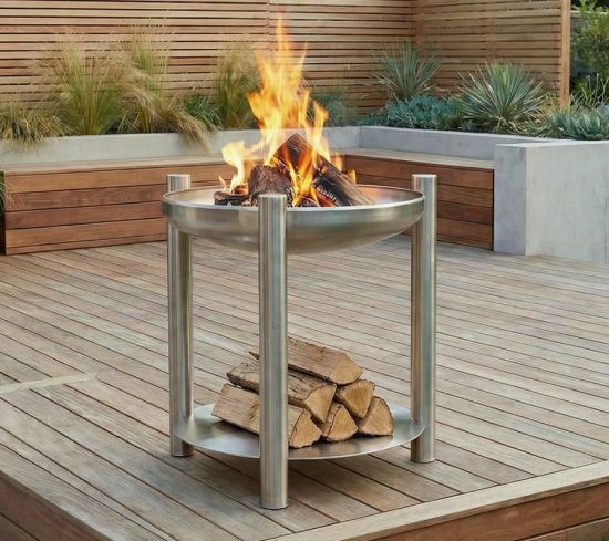 Hohe Edelstahl Feuerschale mit 3 Standbeinen