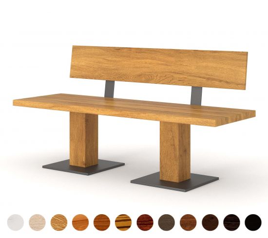 Holzbank mit Rückenlehne Dublin -  Massivholz und Farbe Bodenplatte frei konfigurierbar