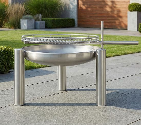 flacher Kombigrill mit Edelstahl Feuerschale