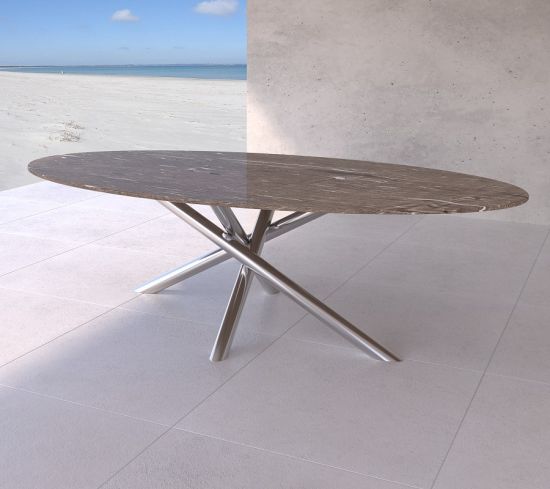 Gartentisch mit Kreuzgestell aus Rohr in Edelstahl oder farbig lackiert