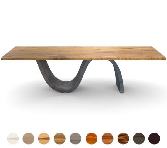 Esstisch mit Wave Gestell und Massivholzplatte Woge 