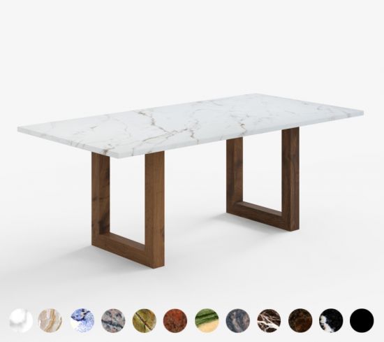 Esszimmertisch mit Massivholz Gestell - 40 verschiedene Steine für Tischplatte zur Auswahl