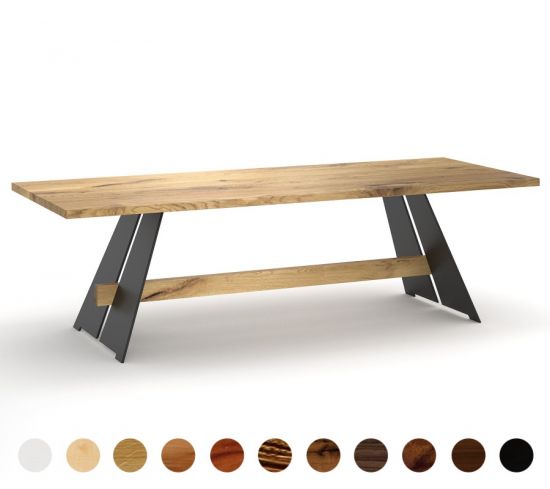 Moderner Wangentisch Jena aus Massivholz auf Maß mit schrägen Stahlwangen Farbe individuell planbar