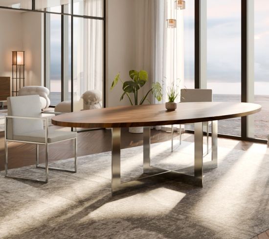 Exklusiver Esstisch rund/oval Massivholz Metallgestell Arbon 