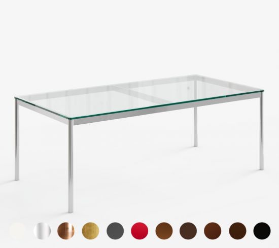 Filigraner Esstisch mit Metallgestell und Glasplatte - Halle