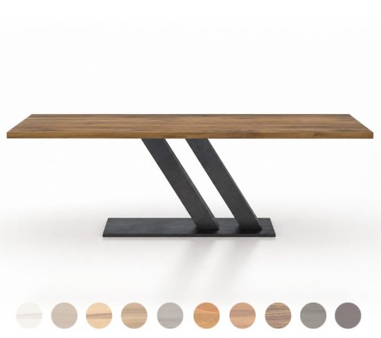 Designer-Esstisch mit Massivholzplatte und diagonalem Metallgestell Kolin 