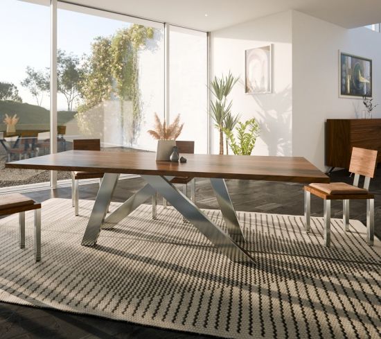 Esszimmertisch Deluxe mit Metallgestell und Massivholzplatte Aachen 