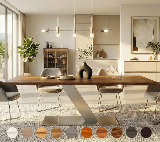 Starker Esstisch Vancouver mit Metallgestell und Massivholzplatte