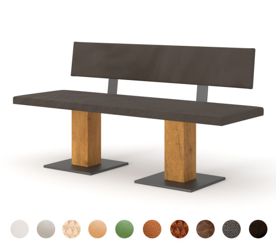 Sitzbank mit Lehne Leder Massivholz Dublin 