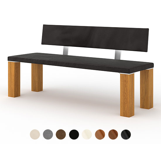 Sitzbank Leder Holz mit Lehne Dallas 