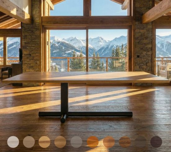 Moderner Esstisch Arezzo mit Metall Gestell und Massivholzplatte