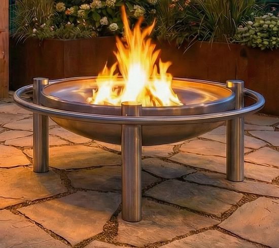 Feuerschale aus rostfreiem Edelstahl mit Außenring