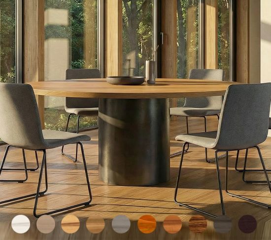 Esstisch Lancy nach Mass mit Vollholzplatte und Metallgestell 