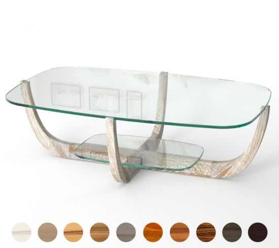 Runder Couchtisch Porto M7 mit Glasplatte und einem Untergestell aus Massivholz 