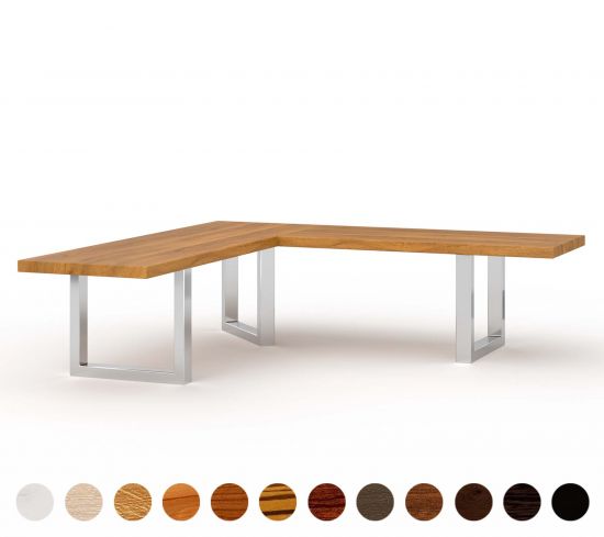 Schicke Eckbank Ulm aus Massivholz - Breite, Holz und Gestellfarbe wählbar