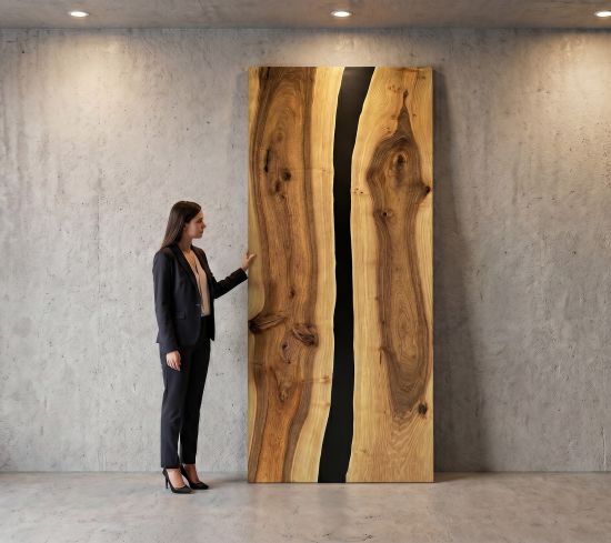 Massive Wildnuss Tischplatte mit Epoxidharz zur freien Konfiguration