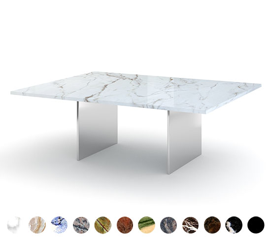 Kompakter Couchtisch mit Natursteinplatte und Metallwangen