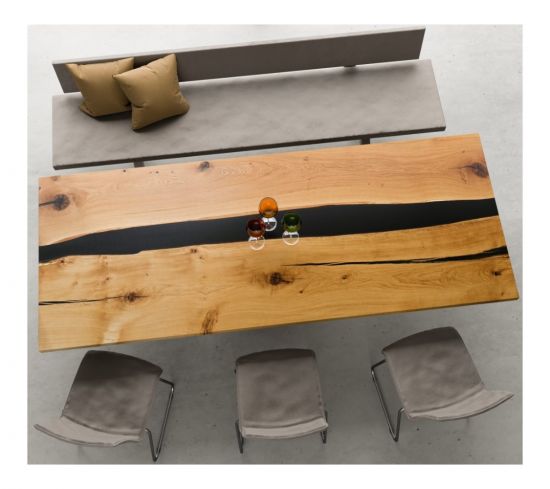 Tischplatte Wildeiche Stamm Epoxid Unikat Baumscheibe 