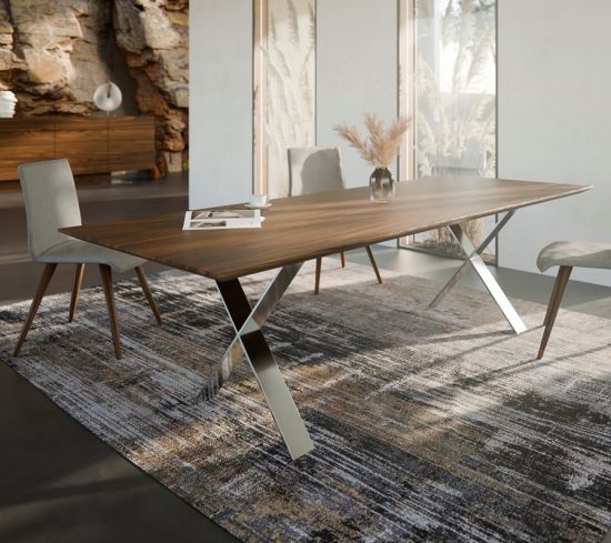 Exklusiver Esstisch Massivholz mit X-Gestell Kirow 