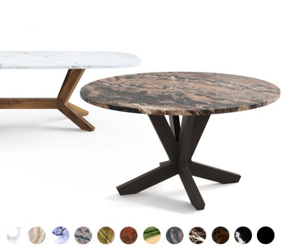 Esszimmertisch mit Massivholz Gestell - 40 verschiedene Steine für Tischplatte zur Auswahl