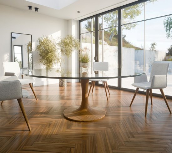 Esstisch Glas Holz rund Tulpe 