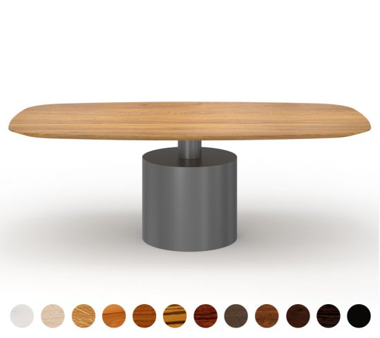 Designer Esstisch mit Mittelfuss und Massivholz Tischplatte Almada 