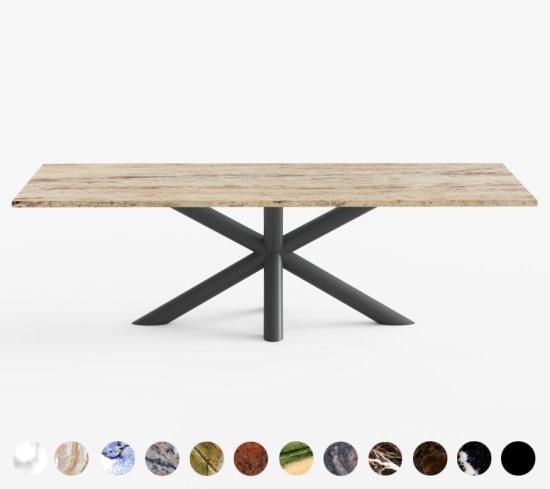 Tisch Kingston mit Steinplatte und Stahlgestell individuell konfigurierbar