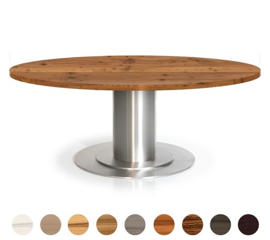 Design Gartentisch aus massivem Holz mit Mittelsäule und Metall Bodenplatte
