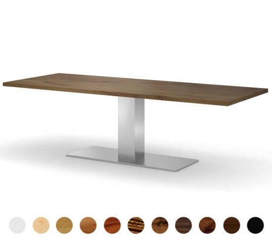 Designer Esstisch massive Holzplatte und Mittelfuss aus Metall Venedig 